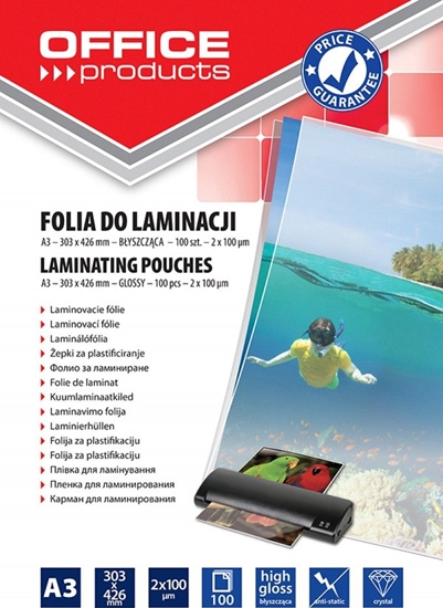 Picture of Office Products Folia do laminowania OFFICE PRODUCTS, A3, 2x100mikr., byszczca, 100szt., transparentna