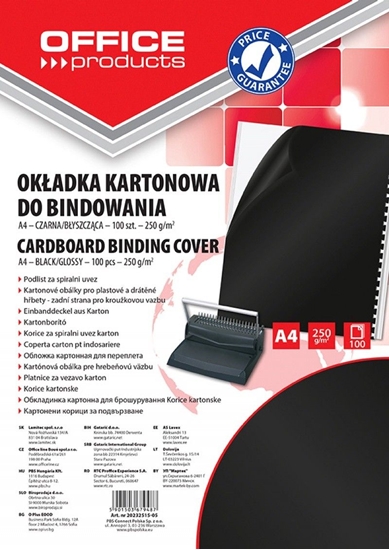 Picture of Office Products OKADKI DO BINDOWANIA OFFICE PRODUCTS, KARTON, A4, 250GSM, BYSZCZCE, 100SZT., CZARNE 20232515-05