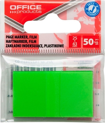 Picture of Office Products Zakadki indeksujce OFFICE PRODUCTS, PP, 25x43mm, 1x50 kart., zawieszka, zielone