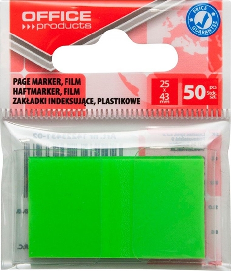 Picture of Office Products Zakadki indeksujce OFFICE PRODUCTS, PP, 25x43mm, 1x50 kart., zawieszka, zielone