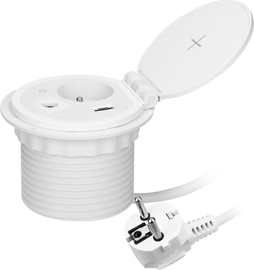 Picture of Orno Gniazdo meblowe ?8cm wpuszczane w blat z adowark indukcyjn, adowark USB z 2 gniazdami A i C, przelotk kablow i przewodem