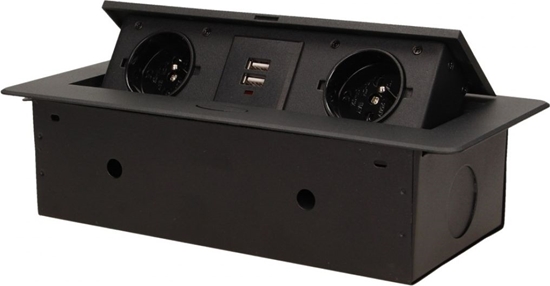 Picture of Orno Gniazdo meblowe wpuszczane w blat z paskim frezowanym rantem i adowark USB, 2x2P+Z, 2xUSB, czarny