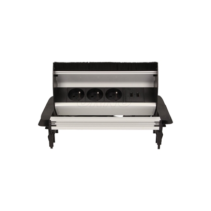 Attēls no Orno Gniazdo wpuszczane w blat 3x250V AC ze szczotk przeciwkurzow, adowark 2xUSB i przewodem 1,8m OR-AE-1362 - OR-AE-1362