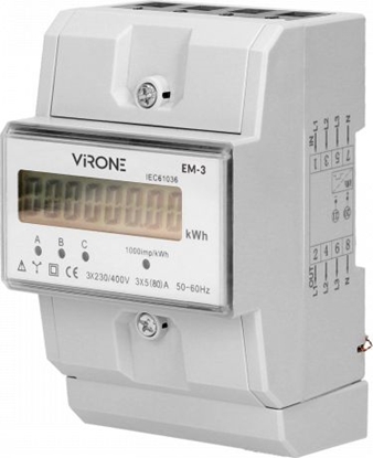 Picture of Orno ORNO 3-fazowy licznik energii elektrycznej, 80A, MID, 3 moduy, DIN TH-35mm EM-3