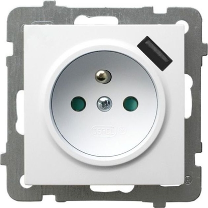 Picture of Ospel AS Gniazdo pojedyncze z uziemieniem z przesonami torów prdowych, z adowark USB biay GP-1GZPUSB/m/00