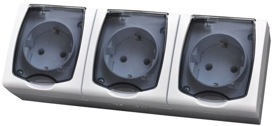 Picture of Ospel FALA Gniazdo hermetyczne potrójne z/u IP44 klapka przezroczysta biae (GNH-3HZd)