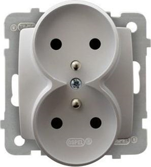 Picture of Ospel Gniazdo Karo podwójne z uziemieniem srebrny perowy (GP-2SRZ/m/43)