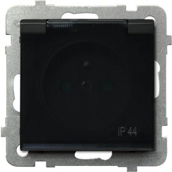 Picture of Ospel Gniazdo Sonata bryzgoszczelne z uziemieniem przesonami klapka dymna czarny metalik (GPH-1RZP/m/33/d)