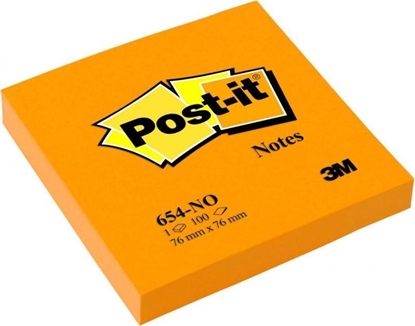 Attēls no Post-It 3M Bloczek samoprzylepny POST-IT_ (654N), 76x76mm, 1x100 kart., jaskrawy pomaraczowy