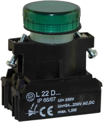 Изображение Promet Lampka sygnalizacyjna 22mm zielona 24 - 230V AC / DC (W0-LDU1-L22D Z)