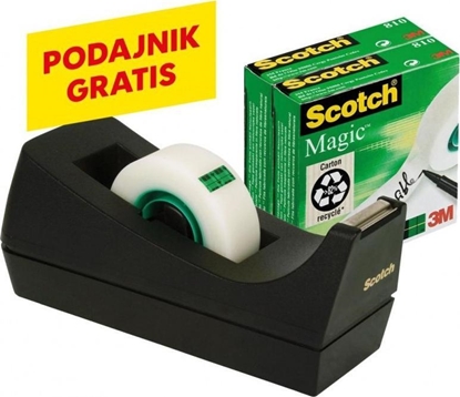 Attēls no Scotch 3M Tama biurowa SCOTCH_ Magic_ (SM3-12), matowa, z dyspenserem, 19mm, 33m, 3szt., podajnik C-38 czarny GRATIS