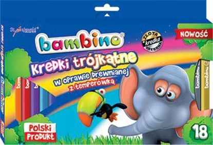 Изображение St. Majewski Kredki BAMBINO trójktne 18kol.w drewnie+temp.