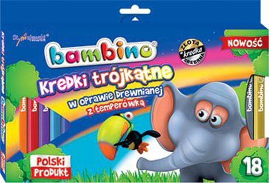 Picture of St. Majewski Kredki BAMBINO trójktne 18kol.w drewnie+temp.