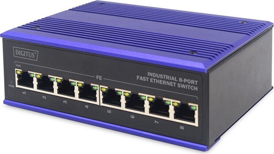 Изображение Digitus 8 port Fast Ethernet network switch, industrial, unmanaged, 1 RJ45 uplink