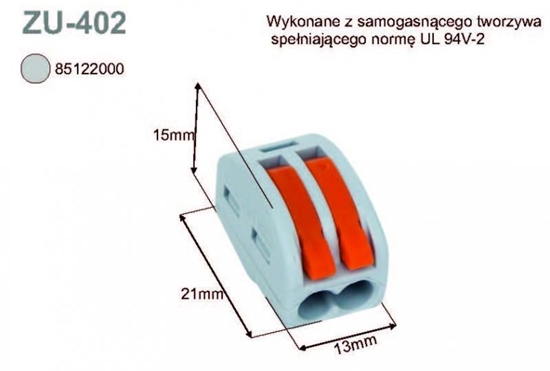 Picture of Simet Uniwersalna zczka do przewodów jedno- i wielodrutowych, 2-torowa 2,5mm2 24A szara (ZU-402) (85122000)