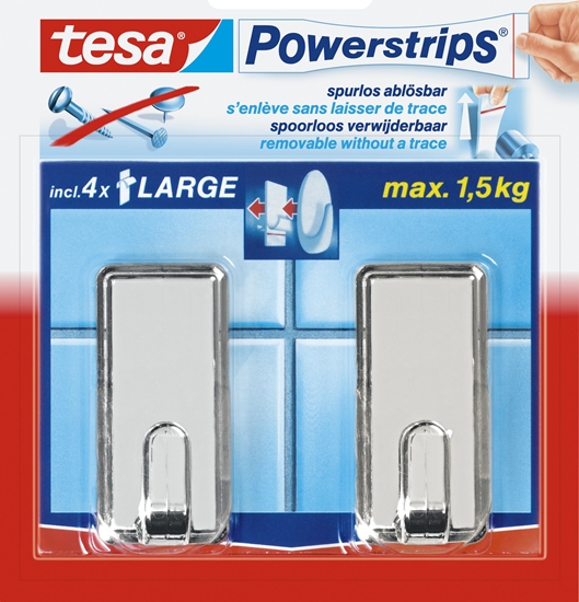 Picture of Tesa Tesa kabliukai PowerStrips Large Classic chrominiai 2 vnt.