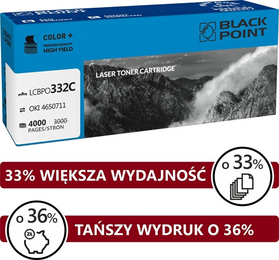 Изображение Toner Black Point LCBPOC332C Cyan Zamiennik 46508711 (BLOKI332CYBW)