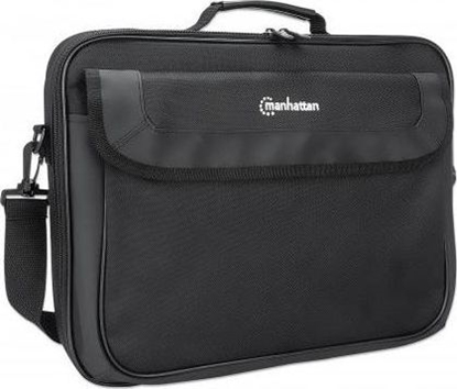 Изображение Manhattan Cambridge Laptop Bag 15.6", Clamshell Design, Black, LOW COST, Accessories Pocket, Document Compartment on Back, Shoulder Strap (removable), Equivalent to Targus TAR300, Notebook Case, Three Year Warranty