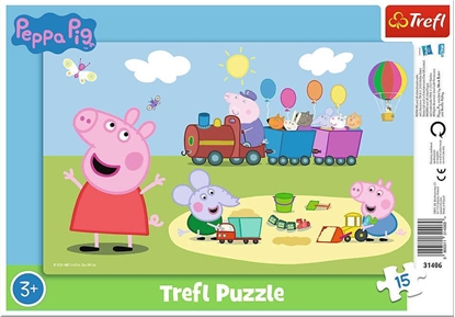 Изображение Trefl Puzzle ramkowe Świnka Peppa wesoły pociąg 15 elementów