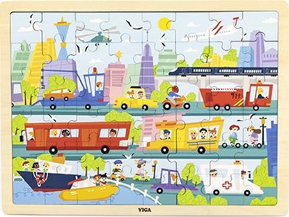 Attēls no Viga Viga 44582 Puzzle na podkładce 48 elementów - poznajemy transport w mieście