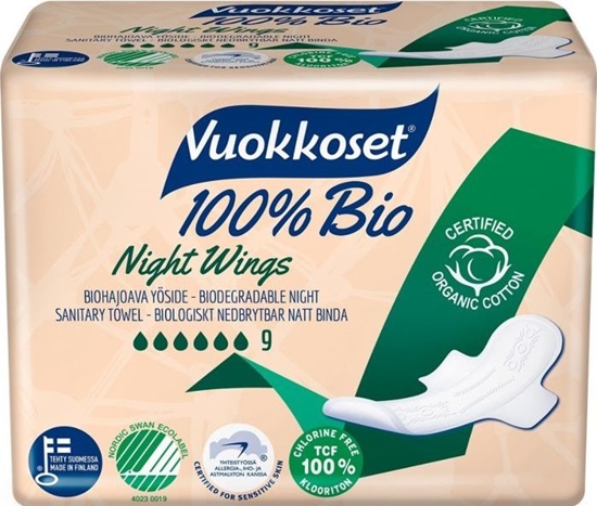 Picture of Vuokkoset Vuokkoset, 100% BIO, Podpaski ze Skrzydekami na noc, 9szt.