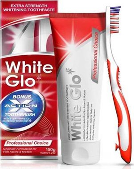 Picture of White Glo Extra Strength Whitening Toothpaste pasta do zbów 2w1 z pynem do pukania 100ml + szczoteczka do zbów