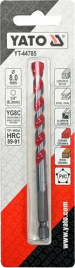 Picture of Wierto Yato `Wierto uniwersalne 8,0x100 mm.uchwyt 1/4"Hex (beton,ceramika,stal,alum.,PCV,drewno)