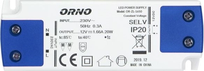 Attēls no Zasilacz serwerowy Orno Zasilacz płaski do LED 12VDC 15W, IP20 , wysokość 16,5mm