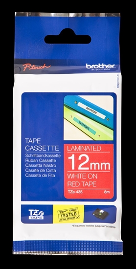 Picture of Brother TZe-435 label-making tape White on red