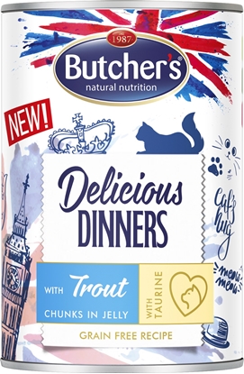 Attēls no BUTCHER'S Delicious Dinners Pieces with trout in jelly - wet cat food - 400g