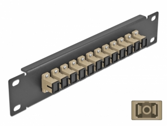 Picture of Delock 10″ Fiber Optic Patch Panel 12 Port SC Simplex beige 1U black