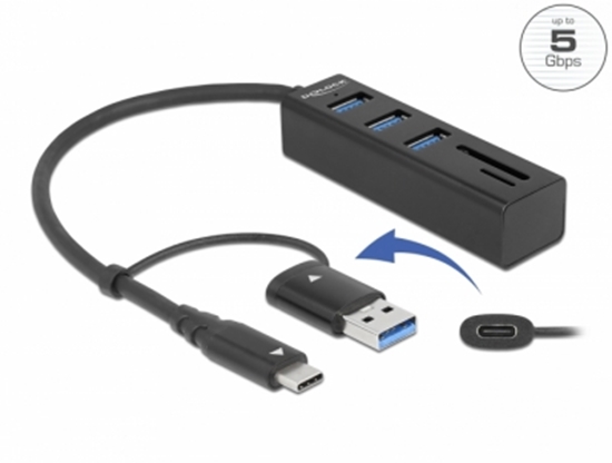 Picture of Delock 3 Port USB 3.2 Gen 1 Hub + SD and Micro SD Card Reader with USB Type-C™ or USB Type-A connector