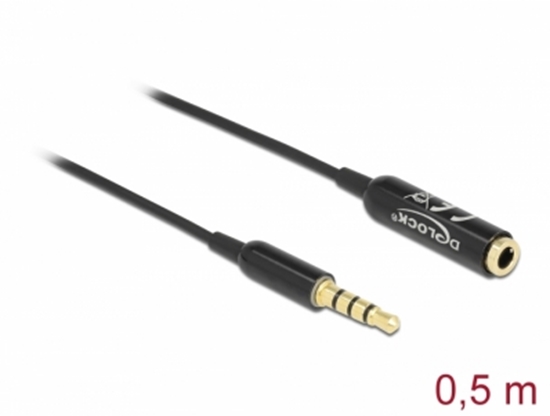 Picture of Delock Audio Extension Cable Stereo Jack 3.5 mm 4 pin male to female Ultra Slim 0.5 m black