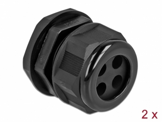 Picture of Delock Cable Gland PG29 for round cable with four cable entries black 2 pieces