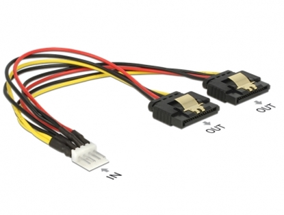 Изображение Delock Cable Power Floppy 4 pin male > 2 x SATA 15 pin female metal 20 cm