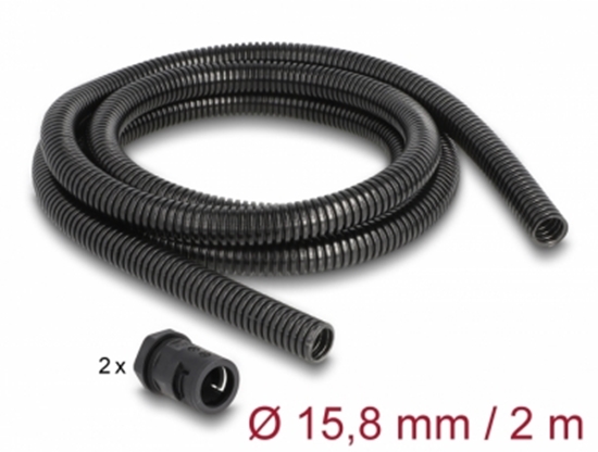 Picture of Delock Cable protection sleeve 2 m x 15.8 mm with PG11 conduit fitting set black