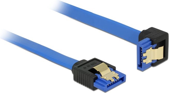 Picture of Delock Cable SATA 6 Gb/s receptacle straight > SATA receptacle downwards angled 30 cm blue with gold clips