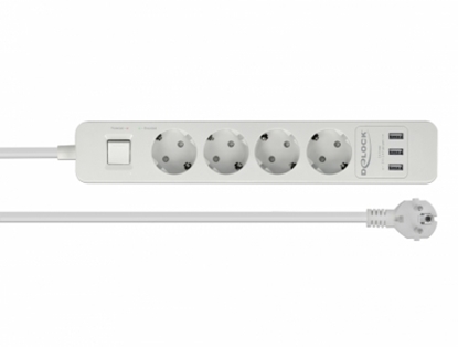 Picture of Delock Extension Socket 4-way with Surge Protection and USB charger white