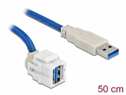 Attēls no Delock Keystone Module USB 3.0 A female 250° > USB 3.0 A male with cable white
