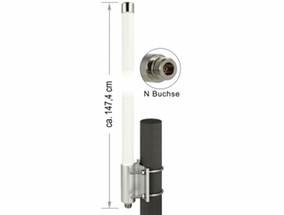 Attēls no Delock LoRa 868 MHz Antenna N Jack 8 dBi 147.7 cm omnidirectional fixed wall and pole mounting white outdoor