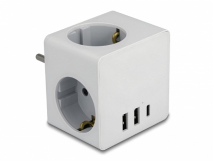Изображение Delock Multi Socket Cube 3-way with childproof lock and USB charger white