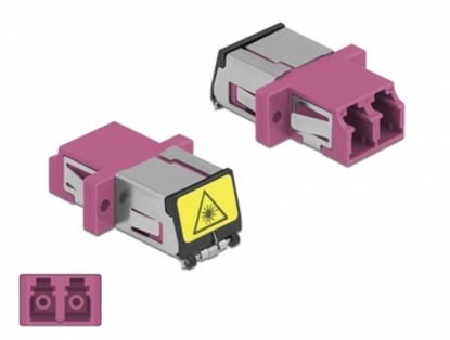 Attēls no Delock Optical Fiber Coupler with laser protection flip LC Duplex female to LC Duplex female Multi-mode violet