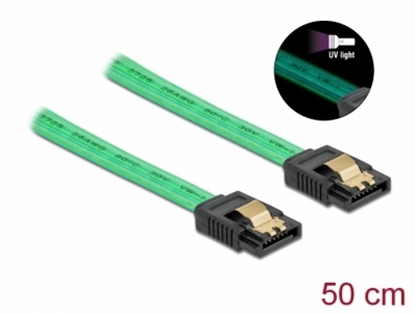 Attēls no Delock SATA 6 Gb/s Cable UV glow effect green 50 cm