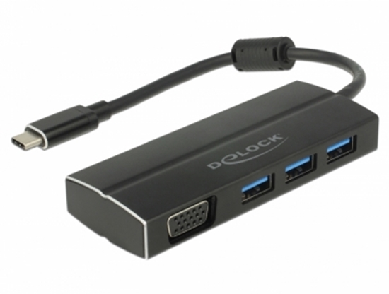 Изображение Delock USB 3.1 Gen 1 Adapter USB Type-C™ to 3 x USB 3.0 Type-A Hub + 1 x VGA (DP Alt Mode)