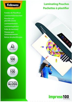 Изображение Laminēšanas plēves Fellowes A4 Glossy 100 Micron Laminating Pouch - 100 pack