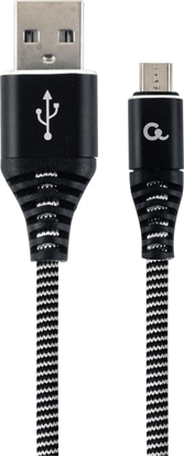 Attēls no Gembird USB Male - Micro USB Male Premium cotton braided 2m Black/White