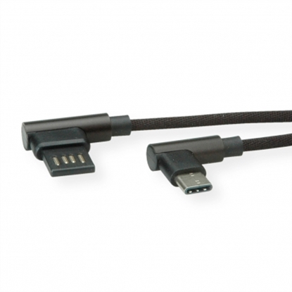 Attēls no ROLINE USB 2.0 Cable, C (90° angled) - A reversible, M/M, black, 0.8 m