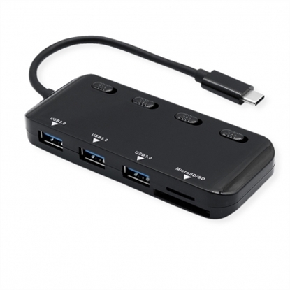 Attēls no ROLINE USB 3.2 Gen 1 Hub, 3 Ports, Type C connection cable, with Card Reader, sw