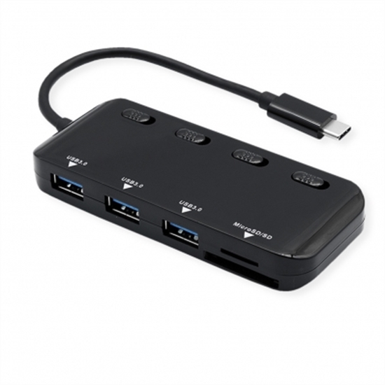 Picture of ROLINE USB 3.2 Gen 1 Hub, 3 Ports, Type C connection cable, with Card Reader, sw