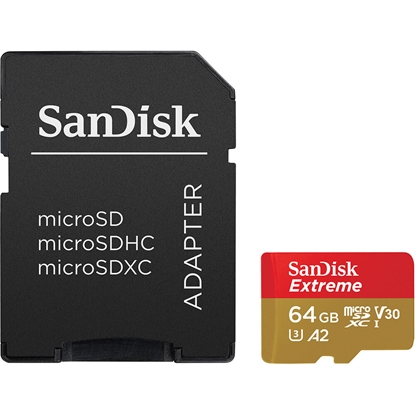 Attēls no SanDisk Extreme 64 GB MicroSDXC UHS-I Class 10 + adapter